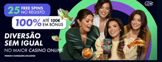 Oferta de boas-vindas no Solverde.pt com bônus e free spins Promoção do casino Solverde.pt com 25 free spins no registo, bônus de 100€ e quatro mulheres felizes a jogar pelo telemóvel